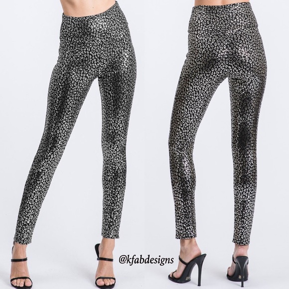 LAST 1! Silver/Black High Waist Animal Print Slim Fit Stretchy Leggings - Picture 2 of 7